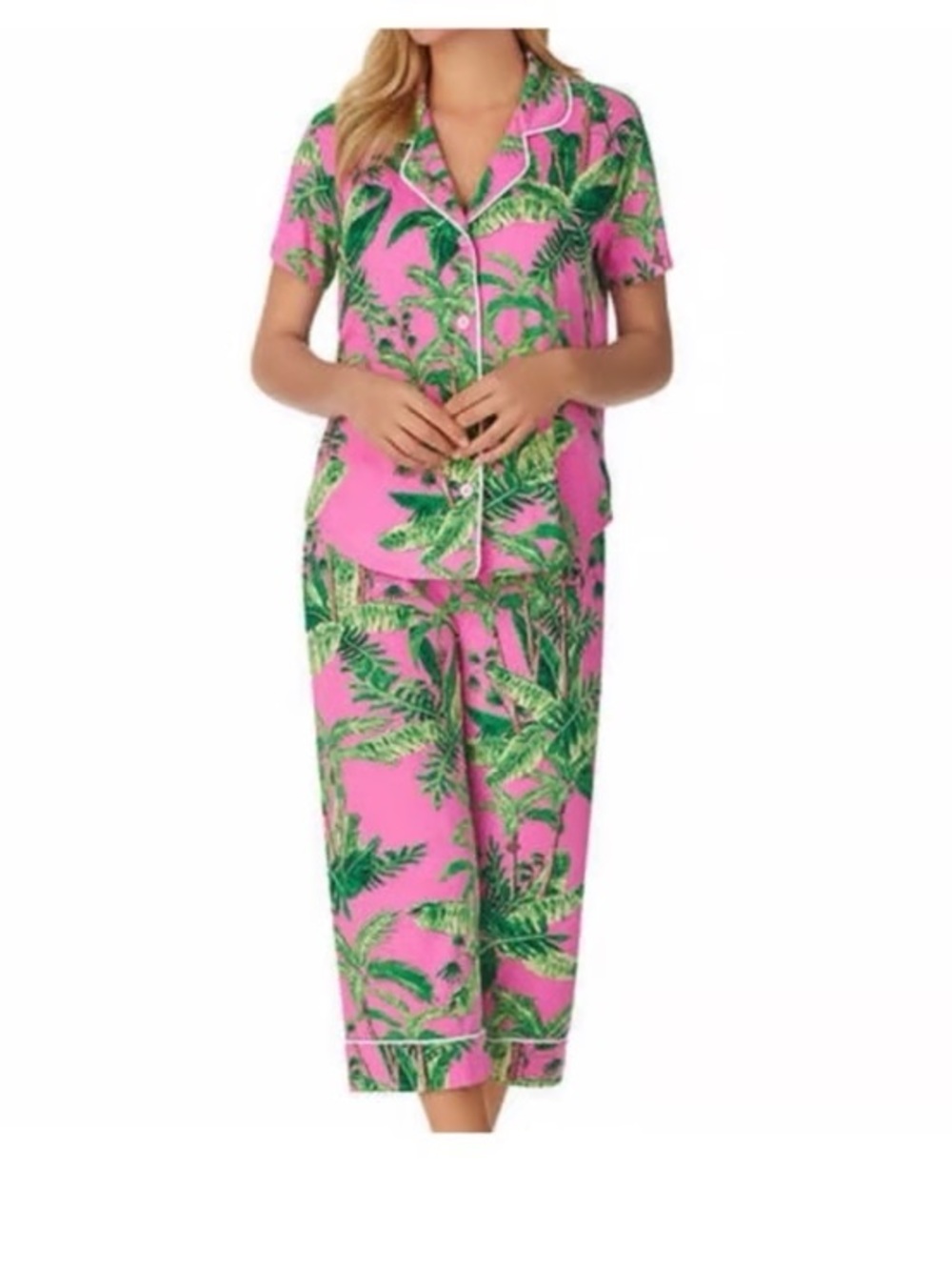 Like New Room Service PJs Cropped Tropical Palm Print Size Small 🩷💚
